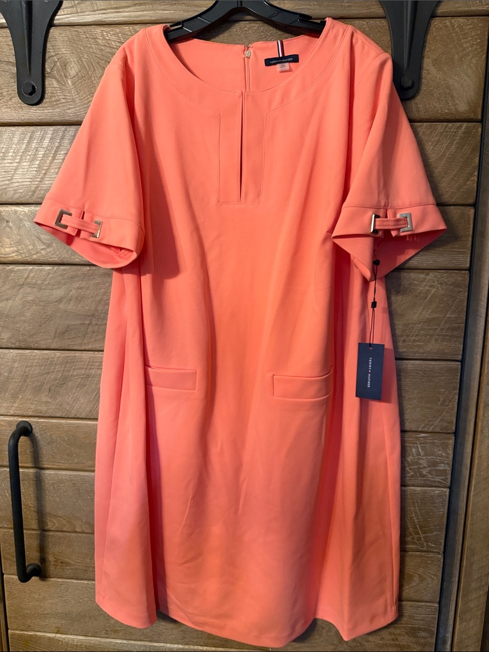 Tommy Hilfiger Scuba Crepe Grommet Sleeve Shift Dress New